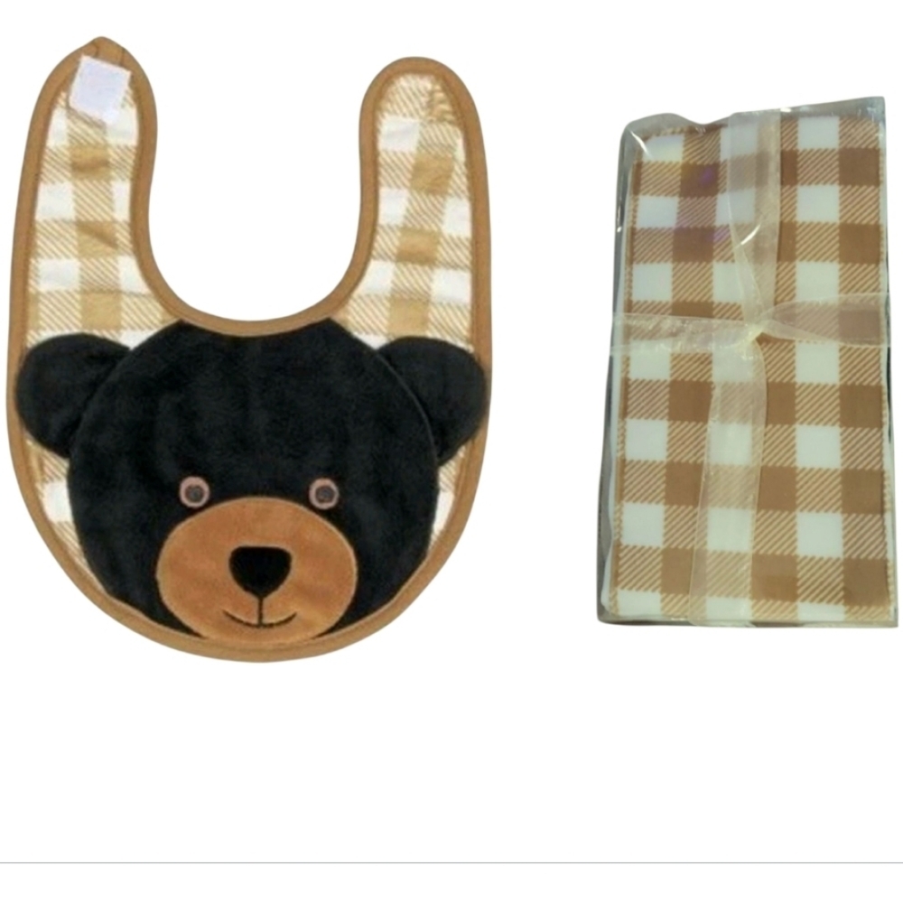 NWT Adorable Maison Chic Griffin The Black Bear Bib and Burp Cloth Gift Set